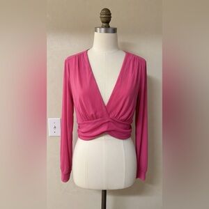 Sincerely Jules Fuchsia Long-Sleeve Wrap Crop Top